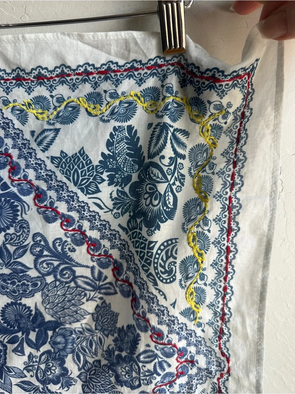 Boho Bandana Scarf Embroidered Floral Joie Cottagecore Folk 21x21